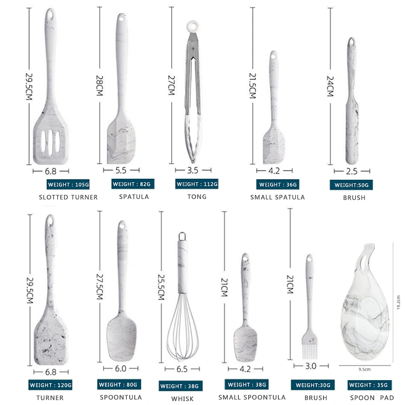 AMAZON PRODUCTS MARBLE SILICONE BAKING TOOLS KITCHEN COOKING UTENSILS SETS 11PCS SILICONE KITCHEN UTENSILS SET