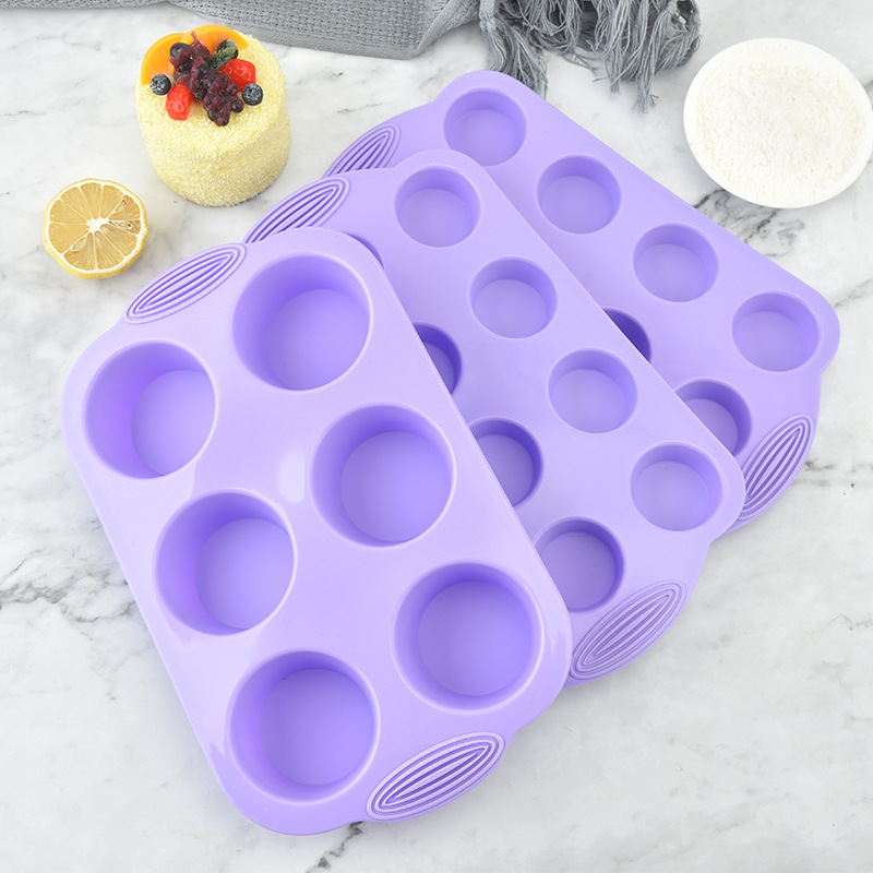 Amazon Hot Selling Custom Silicone Baking Moulds 6 Cavity Non-Stick Cup cake Mold Baking Muffin Tray Cake Pan