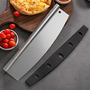Pizza Cutter Outdoor Pizza Accessories Sharp Stainless Steel Pizza Slicer Knife Cutter Rocker Knife With Plastic Blade Sheath