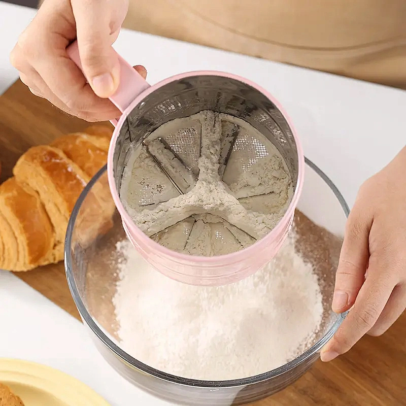 Bakeware Baking Flour Sieve Cup Stainless Steel Handheld Mesh Sieve Cup Cake Baking Tools Flour Sifter Manual Press Flour Sieve