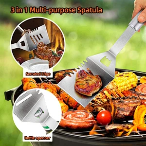 Hot Sale Stainless Steel Multifunctional Serrated Kitchen Knives Outdoor Camping Food Shovel Cooking Bbq Spatula Bbq Tools
