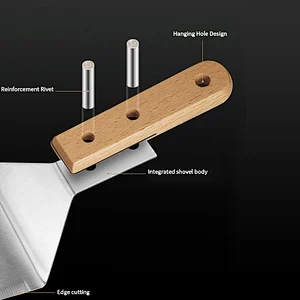 Griddle Accessories Bbq Turner Stainless Steel Flat Wood Handle Camping  Barbecue Grill Griddle Frying Big Burger Spatula