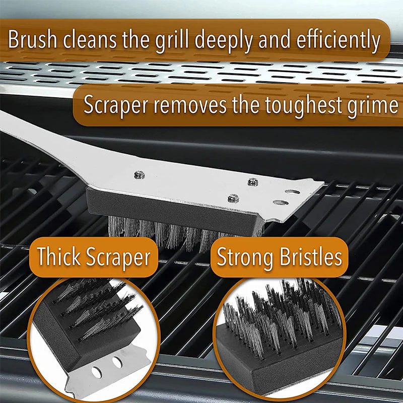 BBQ accessories Reusable Barbecue Tools Stainless Steel BBQ Cleaning Brush Grill Brush with scraper