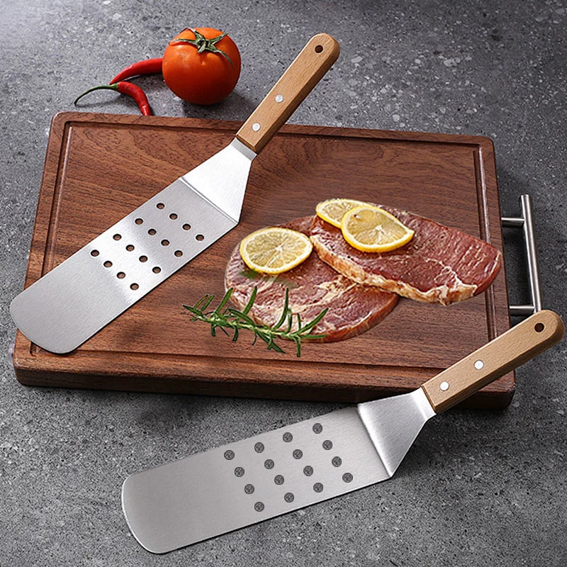 Stainless Steel Bbq Turner Spatula Grill Accessories Griddle Scraper Bbq Spatula With Wooden Handle For Bbq Grills