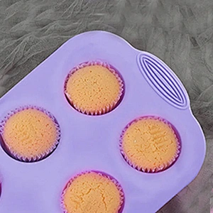 Amazon Hot Selling Custom Silicone Baking Moulds 6 Cavity Non-Stick Cup cake Mold Baking Muffin Tray Cake Pan