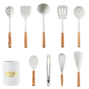 13pcs In 1 Set Wooden Handle Kitchenware Non Stick Kitchen Accessories Silicone Cooking Kitchen Utensil Set