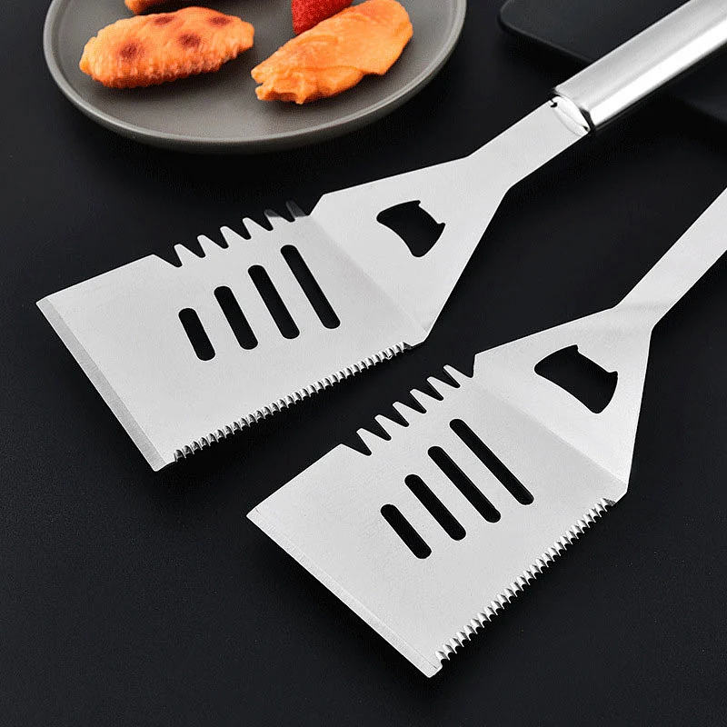 Hot Sale Stainless Steel Multifunctional Serrated Kitchen Knives Outdoor Camping Food Shovel Cooking Bbq Spatula Bbq Tools