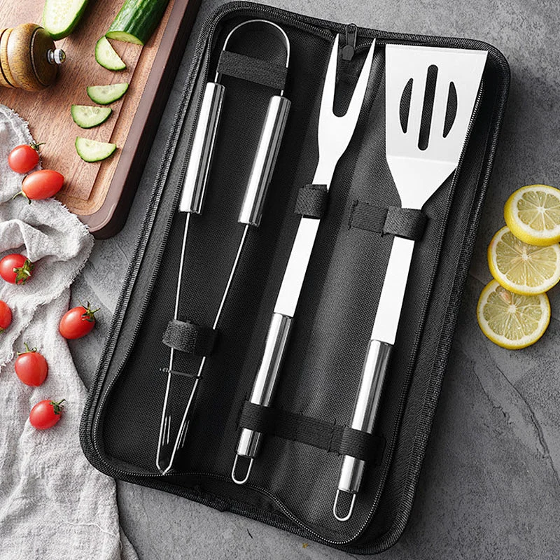 3 Pieces Bbq Tools Set Outdoor Barbecue Grill Utensils Stainless Steel Bbq Grill Combination Set For Bbq Accessories