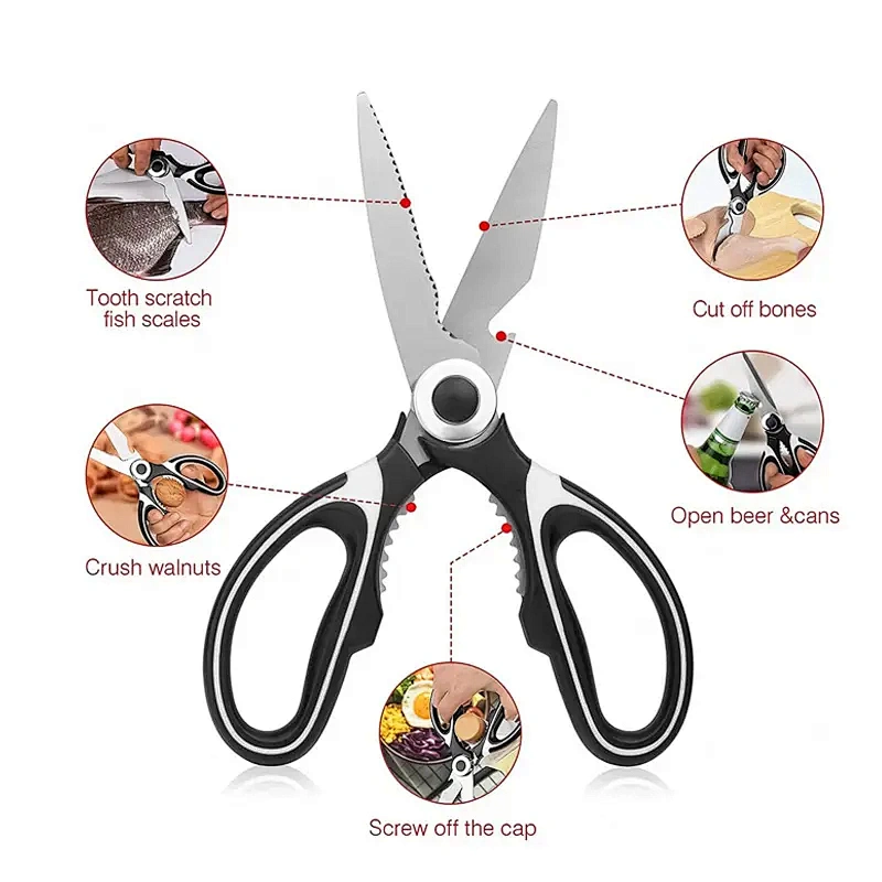 Multifunction black color stainless steel Kitchen Scissors