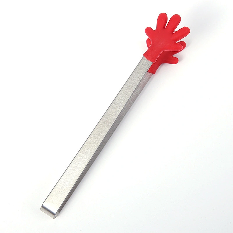 Hot Sale Silicone Mini Clips Salad Serving Bbq Ice Tongs Stainless Steel Handle Utensil Kitchen Tools Hand Shape Food Clip