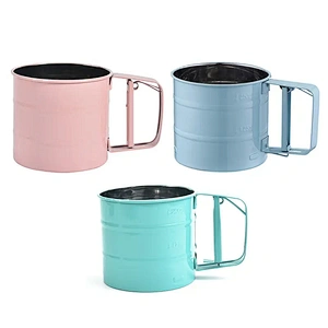 Bakeware Baking Flour Sieve Cup Stainless Steel Handheld Mesh Sieve Cup Cake Baking Tools Flour Sifter Manual Press Flour Sieve