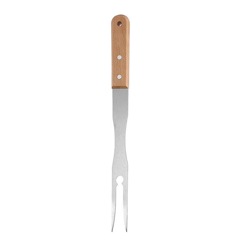 Hot Selling Stainless Steel Kitchen Fork bbq skewersl Barbecue grill Fork Grill Tools Wooden Handle BBQ Fork