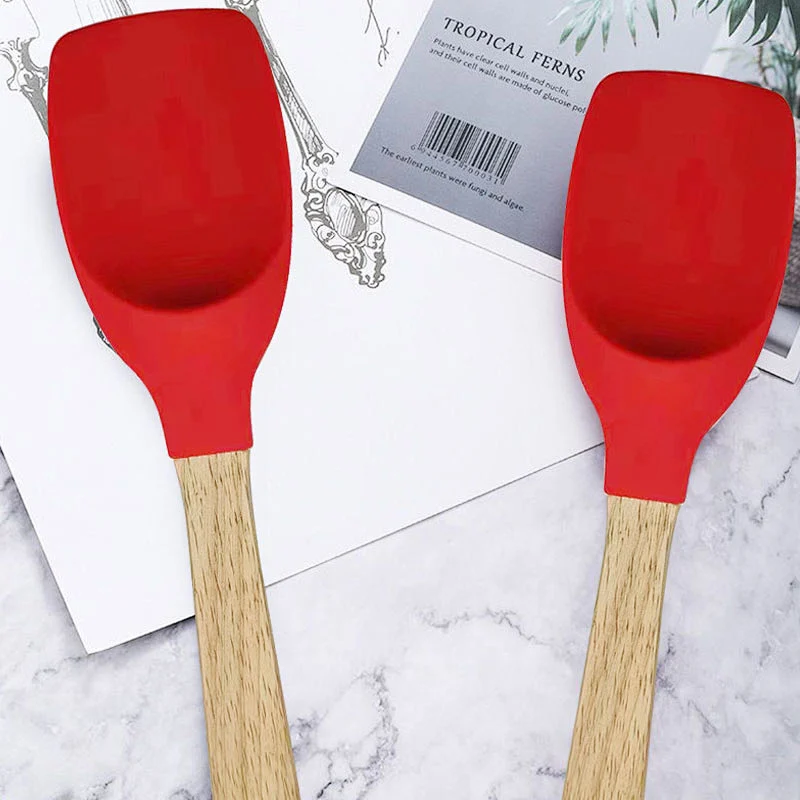 Silicone Spoonula Spatula Spoon Kitchen Tools Wooden Handle Silicone Kitchenware Silicone Salad Spoon Non Stick Spoontula