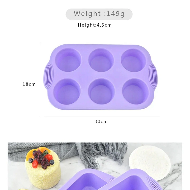 Amazon Hot Selling Custom Silicone Baking Moulds 6 Cavity Non-Stick Cup cake Mold Baking Muffin Tray Cake Pan