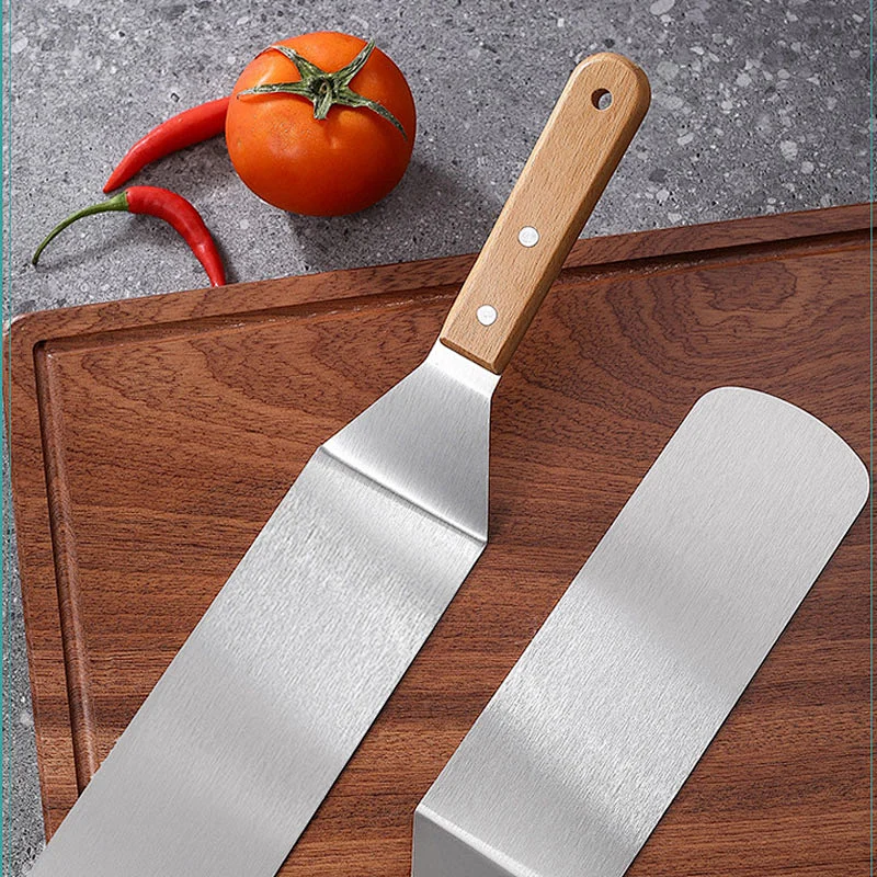 Kitchen Turner Scraper Stainless Steel Wood Handle Griddle Spatula Bbq Grill Turner Bbq Accessories Pancake Burgers Camping