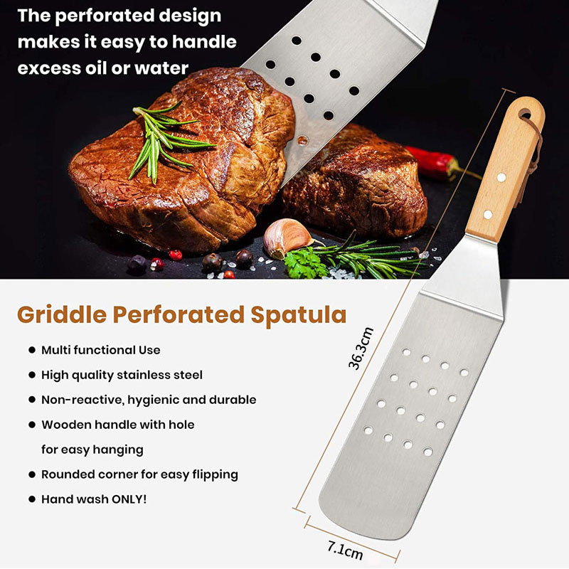 Stainless Steel Bbq Turner Spatula Grill Accessories Griddle Scraper Bbq Spatula With Wooden Handle For Bbq Grills