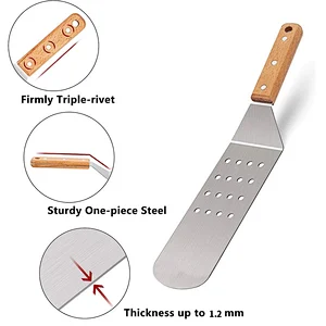 Stainless Steel Bbq Turner Spatula Grill Accessories Griddle Scraper Bbq Spatula With Wooden Handle For Bbq Grills