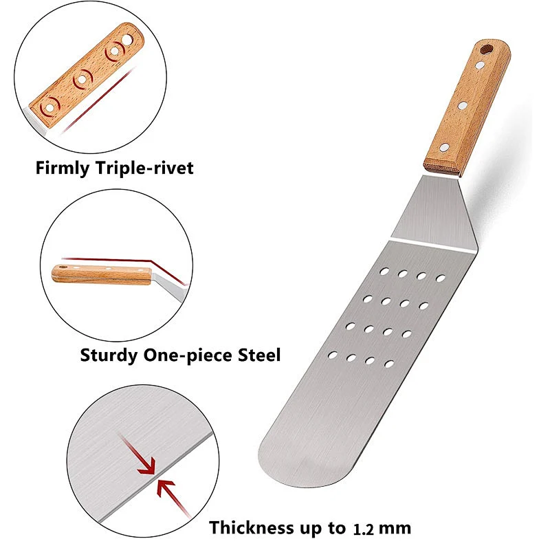 Stainless Steel Bbq Turner Spatula Grill Accessories Griddle Scraper Bbq Spatula With Wooden Handle For Bbq Grills