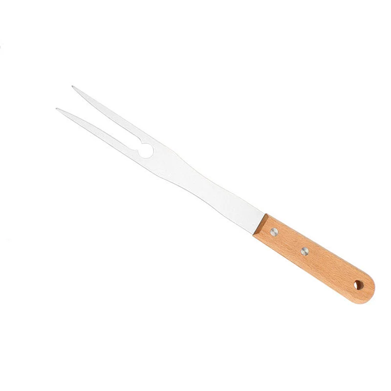 Hot Selling Stainless Steel Kitchen Fork bbq skewersl Barbecue grill Fork Grill Tools Wooden Handle BBQ Fork