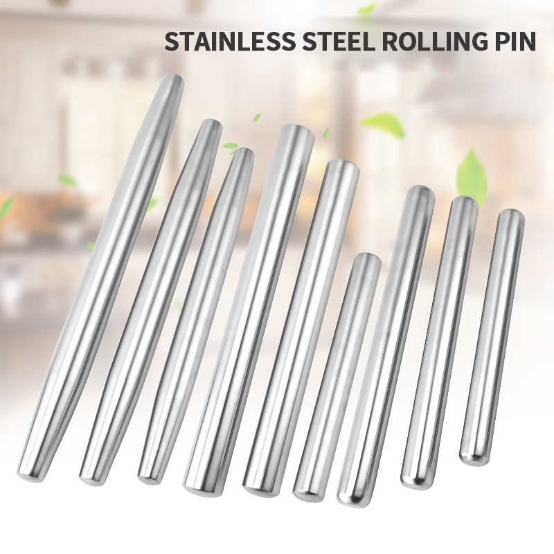 Reusable Sus304 Food Grade Not Stick French Baking Utensils Dough Rolling Pin Smooth Stainless Steel Rolling Pin