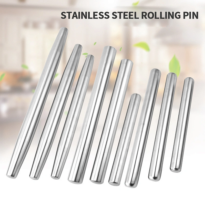 Reusable Sus304 Food Grade Not Stick French Baking Utensils Dough Rolling Pin Smooth Stainless Steel Rolling Pin