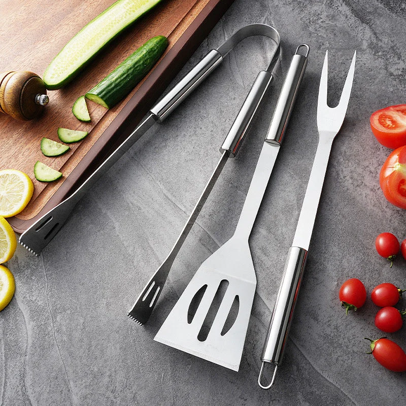3 Pieces Bbq Tools Set Outdoor Barbecue Grill Utensils Stainless Steel Bbq Grill Combination Set For Bbq Accessories