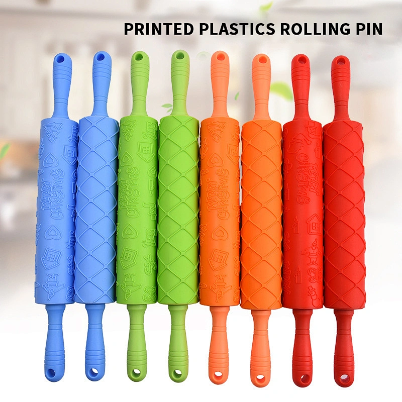 10 Inch Plastic Embossed Rolling Pin Embossing Fondant Rolling Pins Baking Tools Pie Crust Cookie Pastry Icing Clay Dough