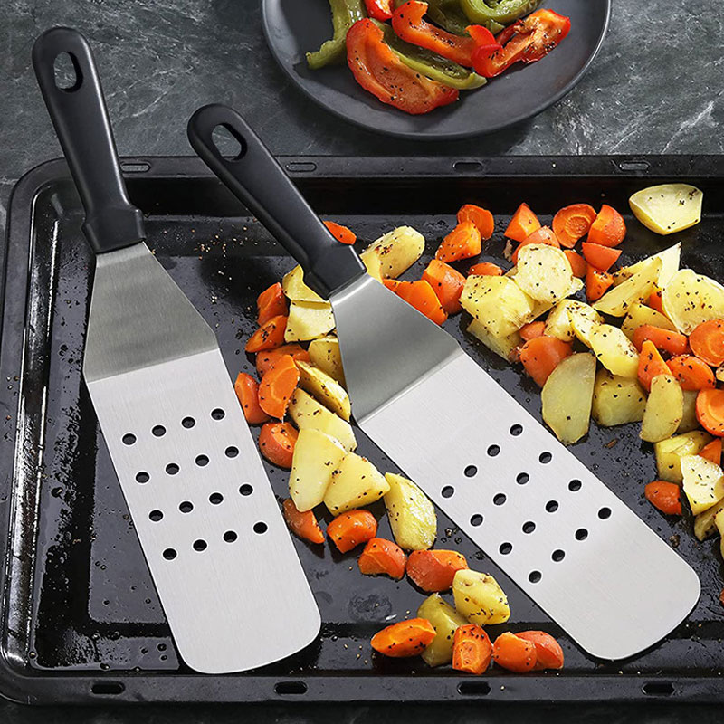 Stainless Steel Bbq Grill Spatula Turner Scraper For Flat Top Grill Camping Cooking Barbeque Accessories Slotted Turner