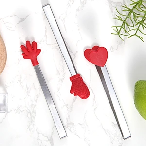 Hot Sale Silicone Mini Clips Salad Serving Bbq Ice Tongs Stainless Steel Handle Utensil Kitchen Tools Hand Shape Food Clip