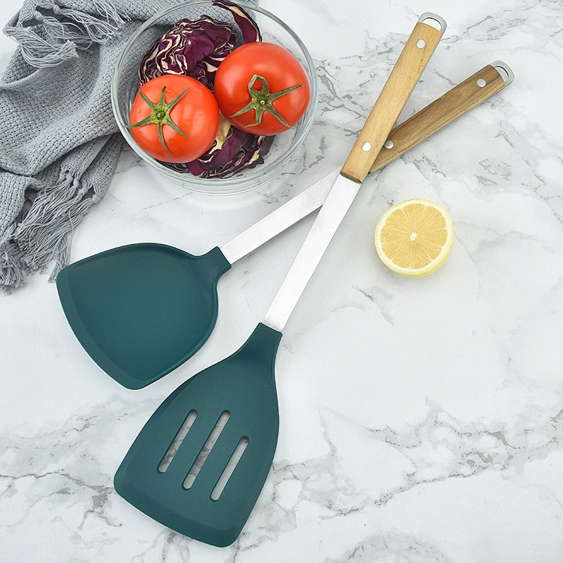 6set wooden handle kitchenware non stick stainless steel kitchen accessories silicone cooking kitchen utensil set