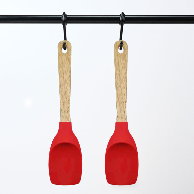 Silicone Spoonula Spatula Spoon Kitchen Tools Wooden Handle Silicone Kitchenware Silicone Salad Spoon Non Stick Spoontula