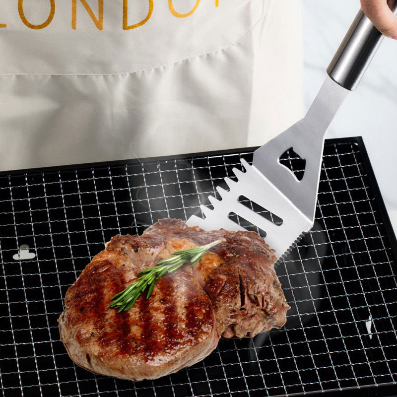 Hot Sale Stainless Steel Multifunctional Serrated Kitchen Knives Outdoor Camping Food Shovel Cooking Bbq Spatula Bbq Tools