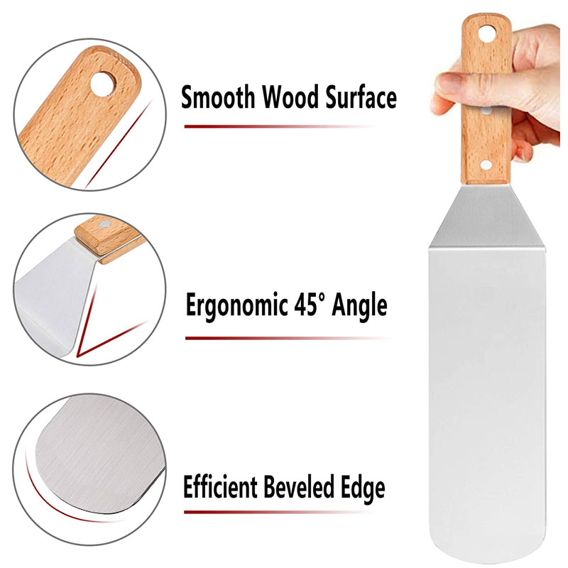 Kitchen Turner Scraper Stainless Steel Wood Handle Griddle Spatula Bbq Grill Turner Bbq Accessories Pancake Burgers Camping