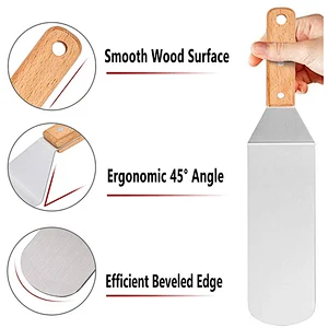 Kitchen Turner Scraper Stainless Steel Wood Handle Griddle Spatula Bbq Grill Turner Bbq Accessories Pancake Burgers Camping