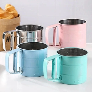 Bakeware Baking Flour Sieve Cup Stainless Steel Handheld Mesh Sieve Cup Cake Baking Tools Flour Sifter Manual Press Flour Sieve