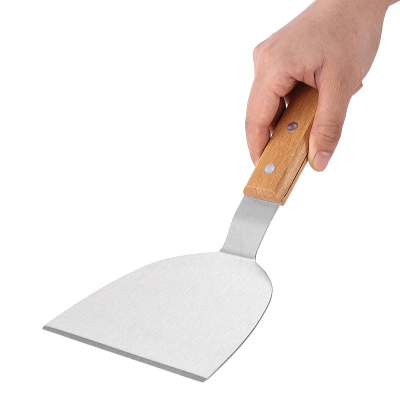 Hot Selling Stainless Steel Scraper Cutter With Wooden Handle Home Kitchen Pizza Shovel Bar Cake Cream Scraper Tools