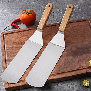 Kitchen Turner Scraper Stainless Steel Wood Handle Griddle Spatula Bbq Grill Turner Bbq Accessories Pancake Burgers Camping