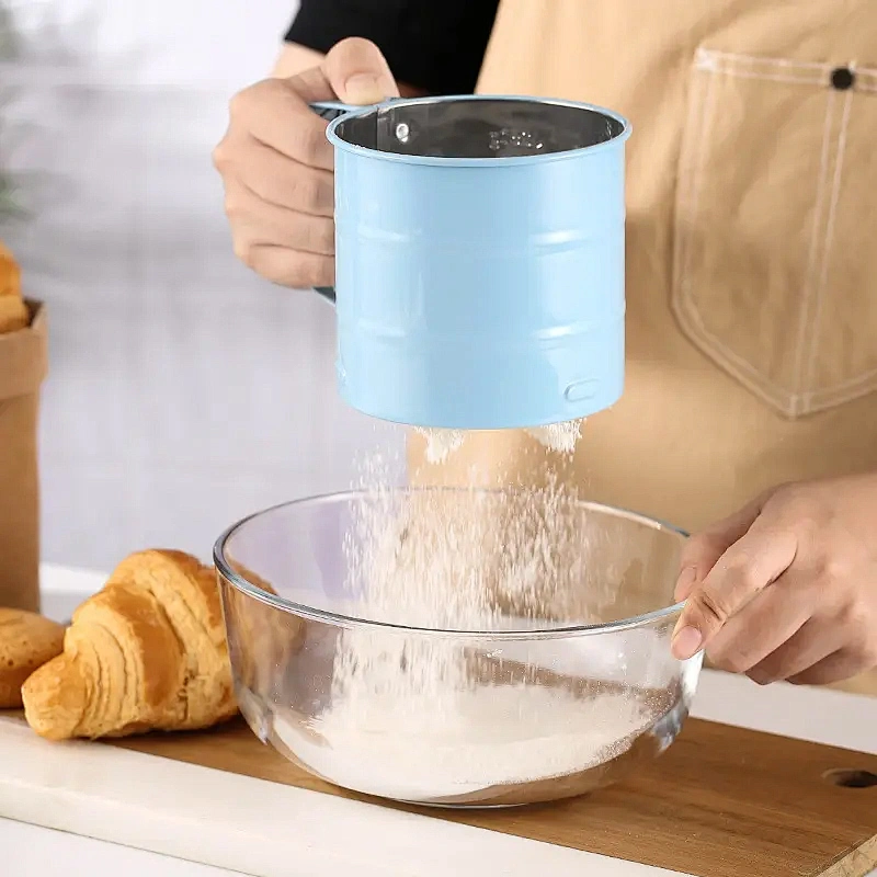 Bakeware Baking Flour Sieve Cup Stainless Steel Handheld Mesh Sieve Cup Cake Baking Tools Flour Sifter Manual Press Flour Sieve