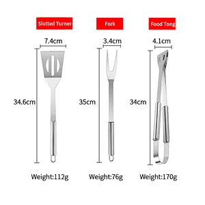3 Pieces Bbq Tools Set Outdoor Barbecue Grill Utensils Stainless Steel Bbq Grill Combination Set For Bbq Accessories