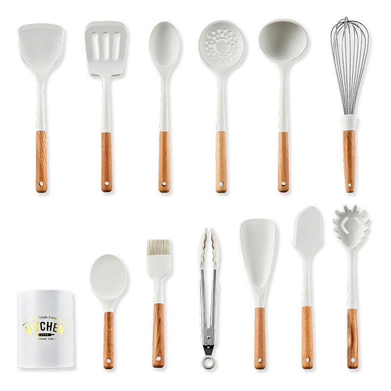 13pcs In 1 Set Wooden Handle Kitchenware Non Stick Kitchen Accessories Silicone Cooking Kitchen Utensil Set