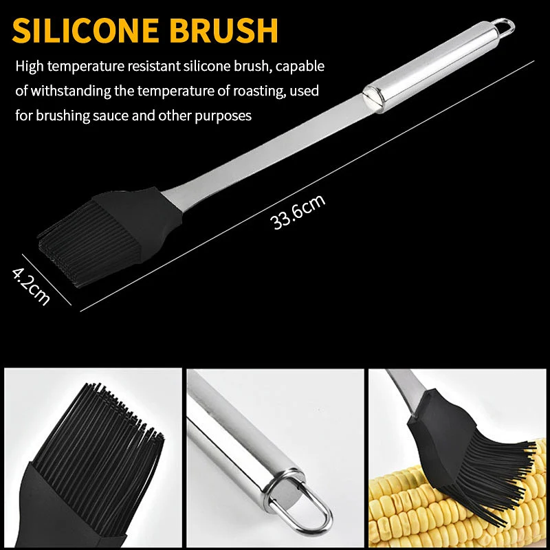 Heat Resistant Kitchen Barbecue Accessories Grill Brush Stainless Steel Sauce Basting Brushes Oil Brush BBQ Dressing Brush