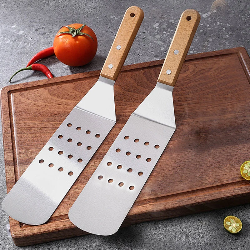 Stainless Steel Bbq Turner Spatula Grill Accessories Griddle Scraper Bbq Spatula With Wooden Handle For Bbq Grills
