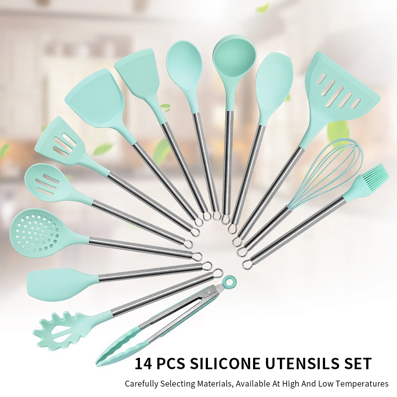 Hot Sale 14Pcs Stainless Steel Handle Silicone kitchen cooking utensils Cookware Kitchen accessories Sets of Kitchen Utensil