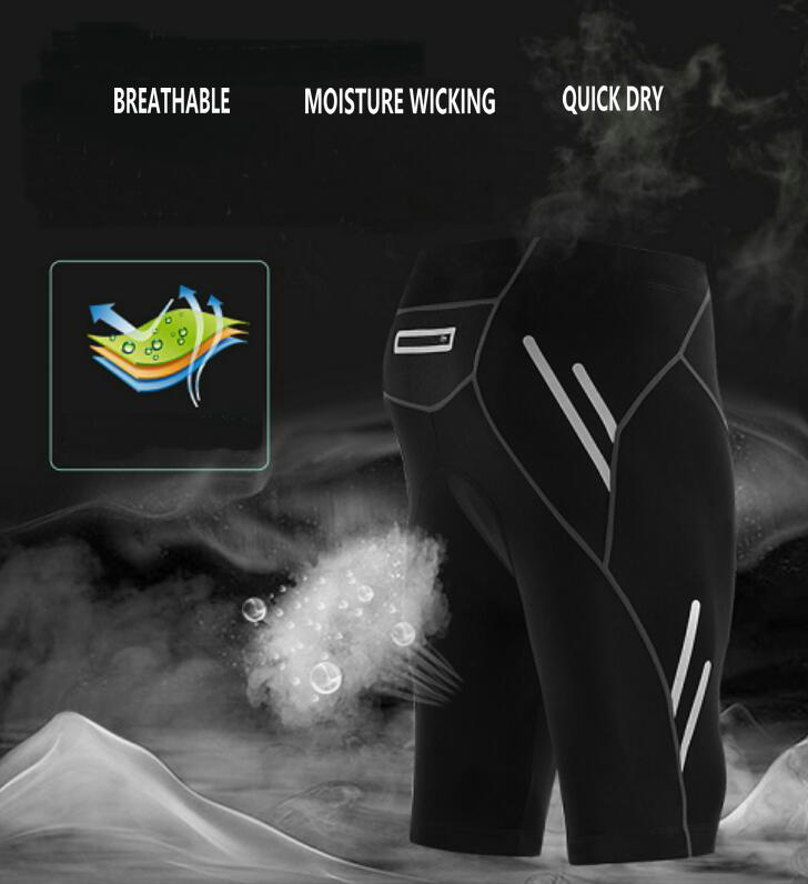 Factory Breathable Quick Dry Moisture wicking Mens reflective Padded Cycling Shorts zipper pocket Padded Mountain Bike Shorts