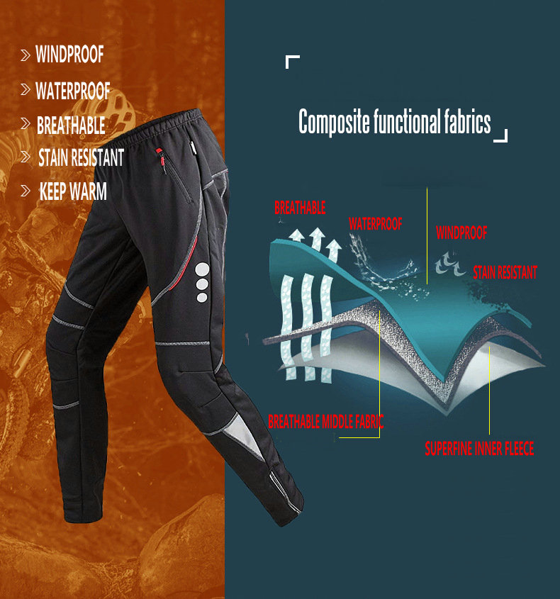 Wholesale Winter Fleece Warm Mens Outdoor Mountain Bike Pants Windproof warm Cycling Pants Waterproof Breathable MTB Bike Pants