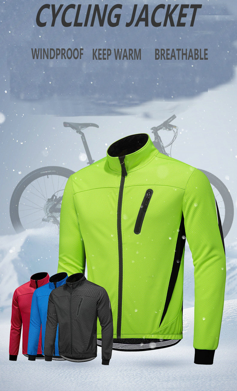 Factory Custom Winter Thermal Fleece Cycling Jacket Men Windproof Warm Cycle Wear Breathable Waterproof Bike Jacket Windbreaker