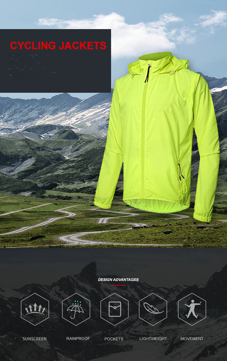 custom men sun uv protection UPF 50+ waterproof cycling jacket removable sleeves rainproof bike jacket outdoor windproof jacket