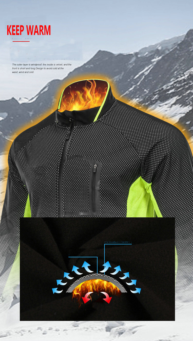 Factory Custom Winter Windpoof Men Cycling Jacket with Inner Fleece Warm Thermal Custom Bike Jacket Waterproof Cycling Jacket