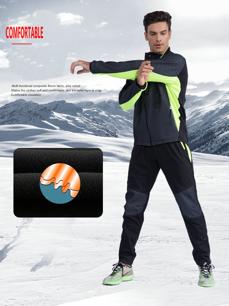 Factory Customize Winter Windpoof Men Cycling Jacket set Fleece Warm Thermal Bike Jacket with pant Bike jacket with pant set