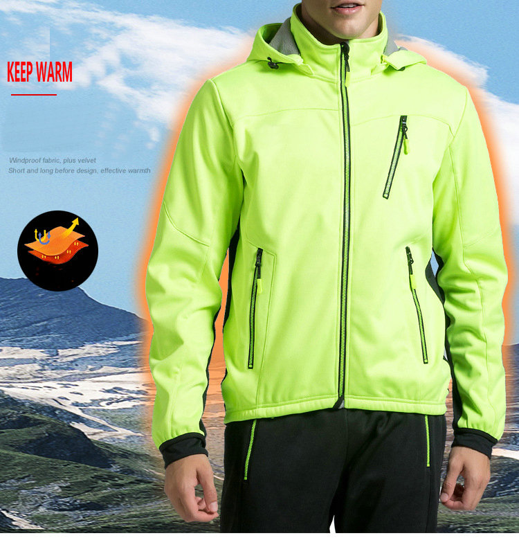 Factory Wholesale Winter Windpoof Mens Cycling Jacket Warm Thermal Waterproof Cycling Jacket Custom Hooded Fleece Bike Jacket